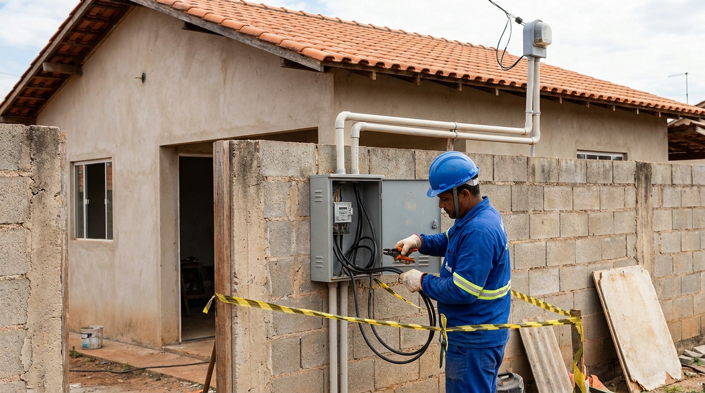 Eletricista instalando padrão de energia em Vila Velha‑ES